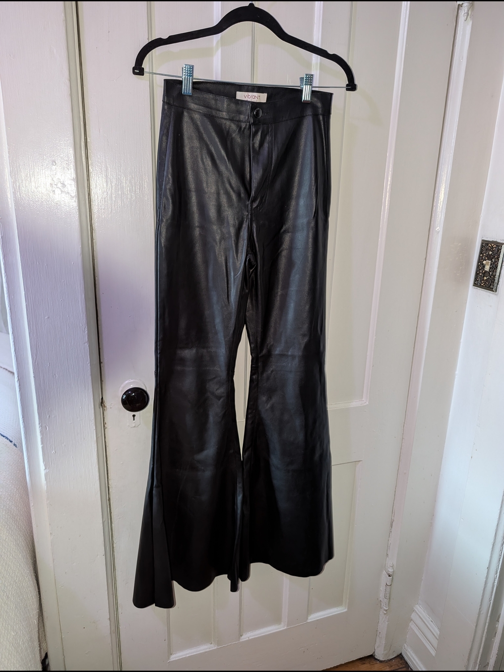 Vegan Leather bellbottom Pants - Black
